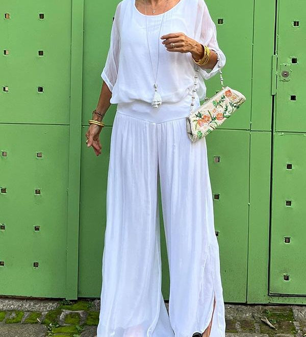 Larisa – Compleu Chic Estival Cu Pantaloni Fluizi