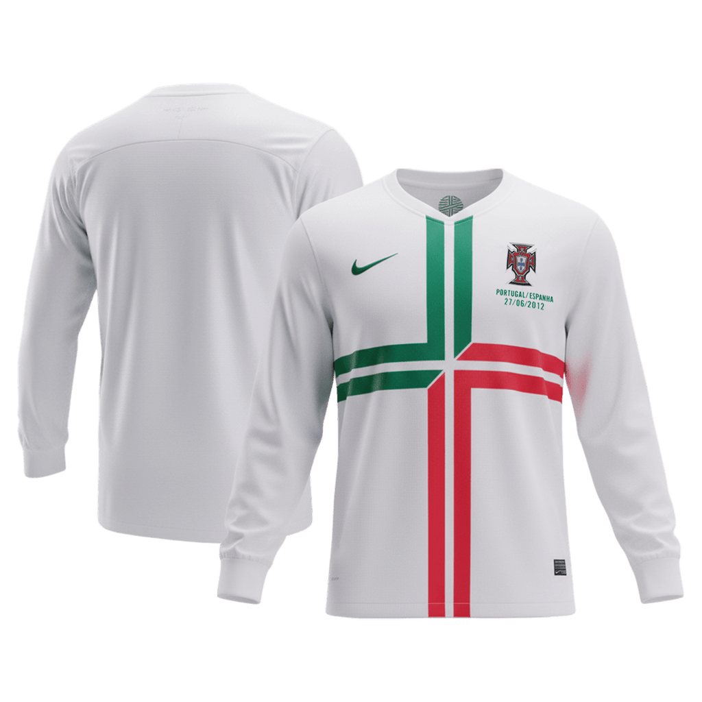 Retrô Portugal Fora Manga Longa Camisa 2012 Branco