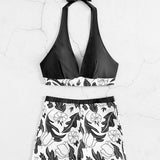 Emilia – Set Bikini cu Top Halter și Șorturi cu Talie Înaltă