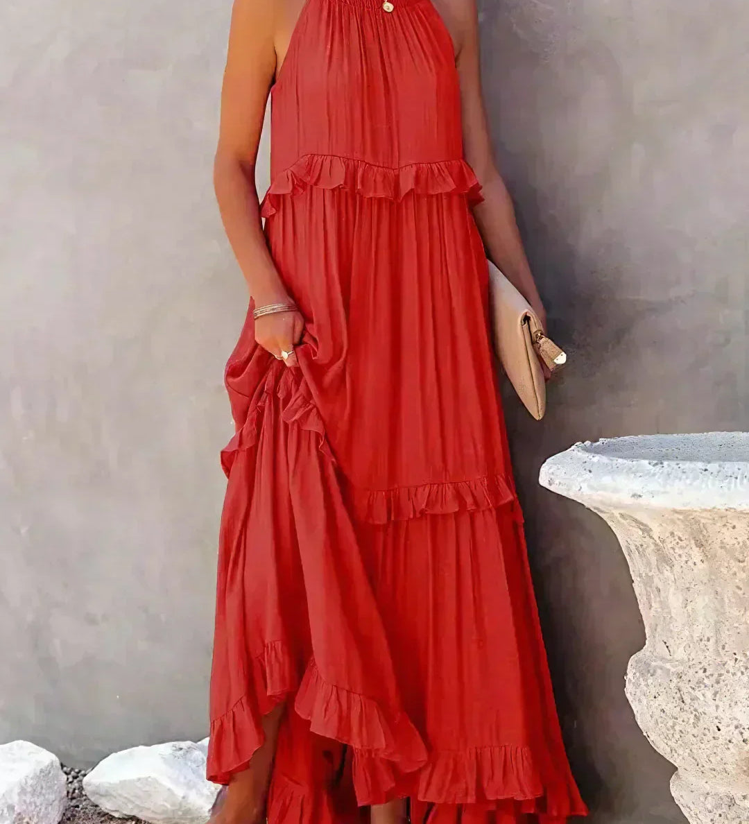 Sorina – Rochie Maxi cu Bretele și Volane