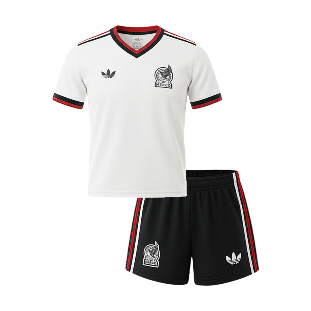 Mexico Infantil Fora World Cup Futebol Camisa Conjunto (Camisa+Shorts) 2026 Branco